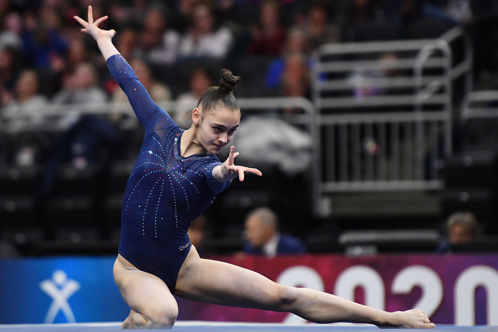Jennifer Gadirova of Great Britain competes in the floor exercise during the 2020 American Cup