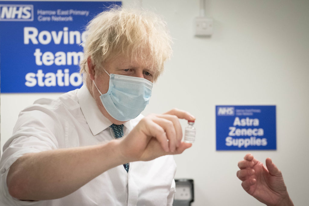 Boris Johnson Visits Vaccination Centre At Barnet FC's 'The Hive'