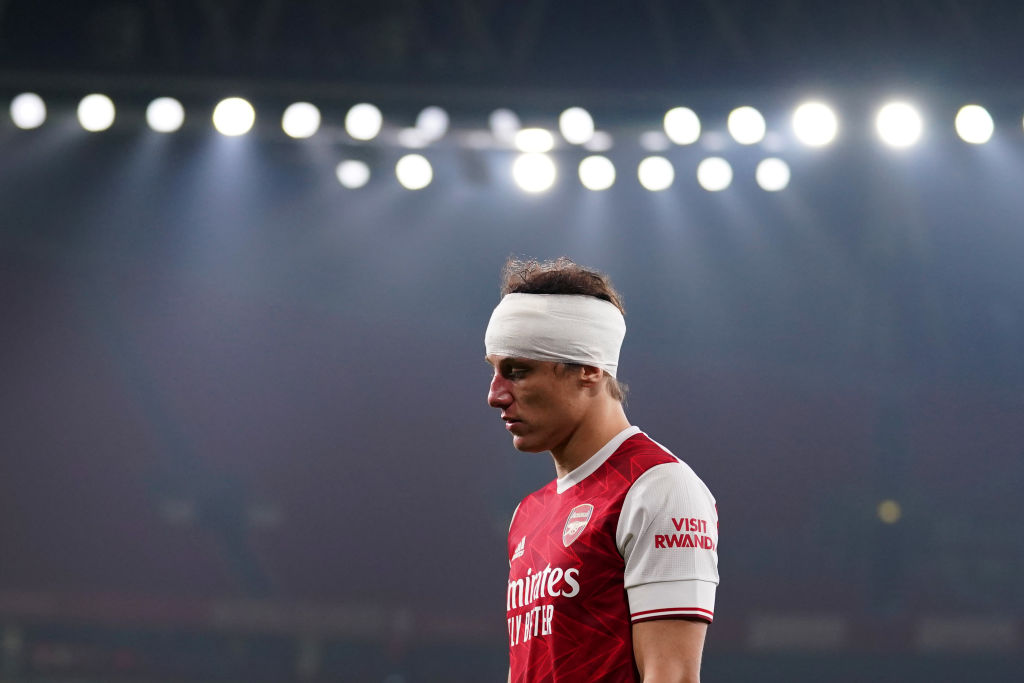 Arsenal's David Luiz and Raul Jimenez of Wolves both suffered injuries in a clash of heads in November. Jimenez remains sidelined three months later