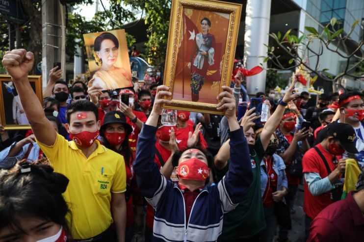 Protest At Myanmar Embassy In Bangkok After Coup