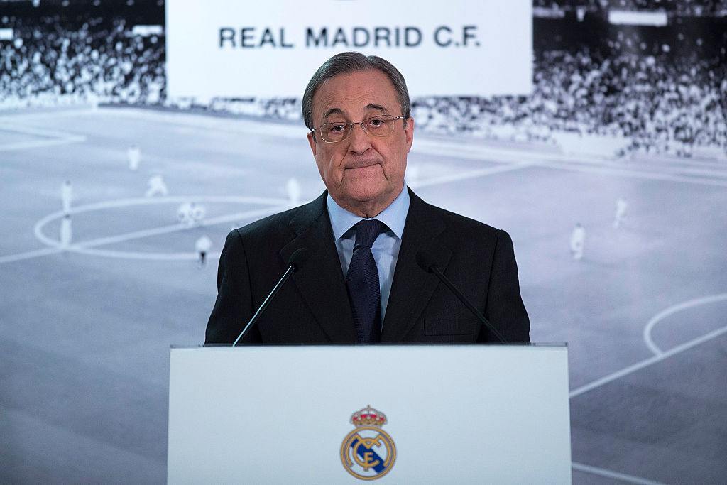 Real Madrid president Florentino Perez as the only official from the 12 European Super League clubs to appear before media