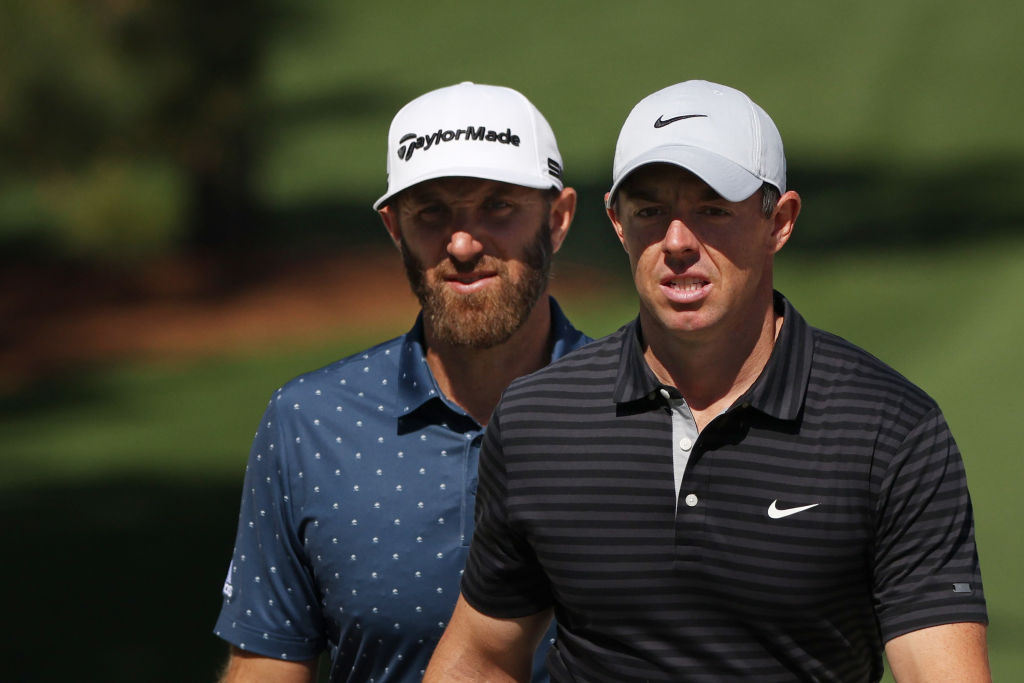 Defending champion Dustin Johnson (left) and Rory McIlroy (right) are among the leading contenders at the Masters this week