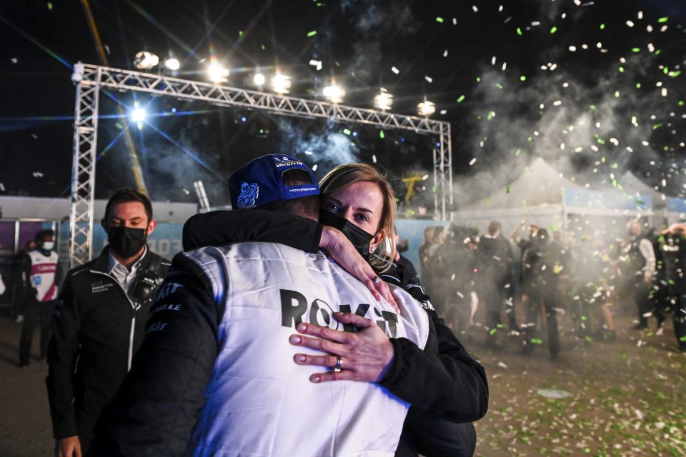 Susie Wolff and driver Edoardo Mortara had a podium place to celebrate at the Diriyah ePrix I in Saudi Arabia earlier this year