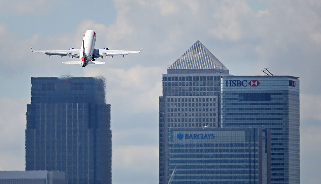 A British Airways plane takes off from London City Airport. (Photo by Peter Macdiarmid/Getty Images)