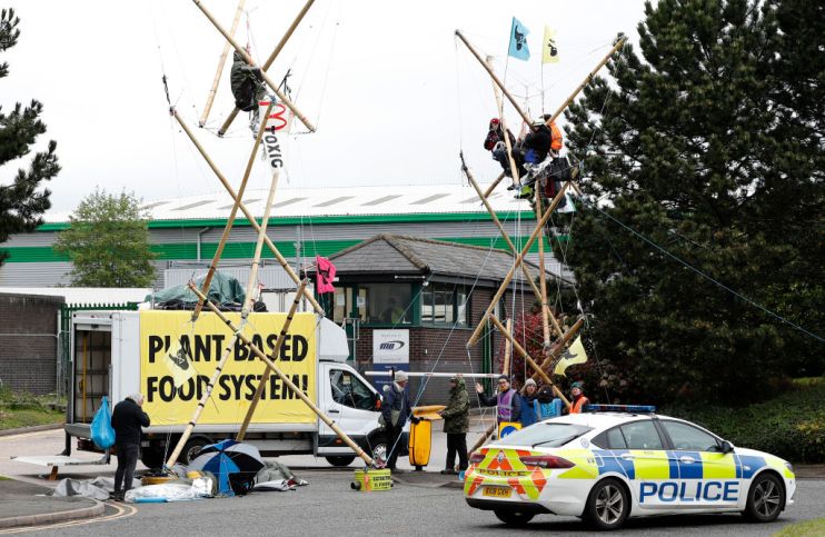 Protestors from activist group Animal Rebellion have blockaded McDonald's four UK distribution centres to demand the restaurant chain switches to plant-based foods.