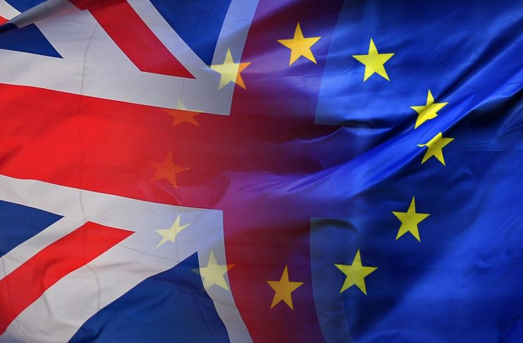 European Union Flag and United Kingdom Flag Intertwined