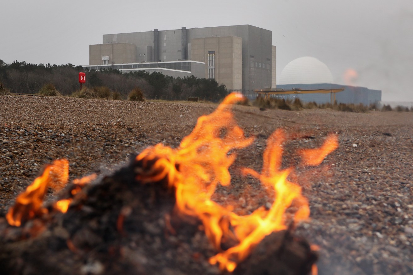 A fire burns on the beach in front of Sizewell nuclear power station   (Photo by Oli Scarff/Getty Images)