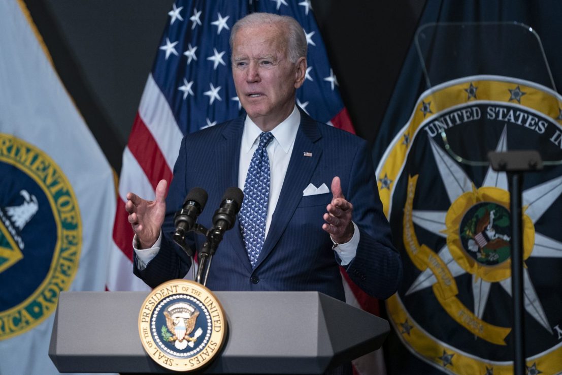 U.S. President Joe Biden delivers remarks while visiting the Office of the Director Of National Intelligence headquarters in McLean, Virginia, U.S. (Getty Images)