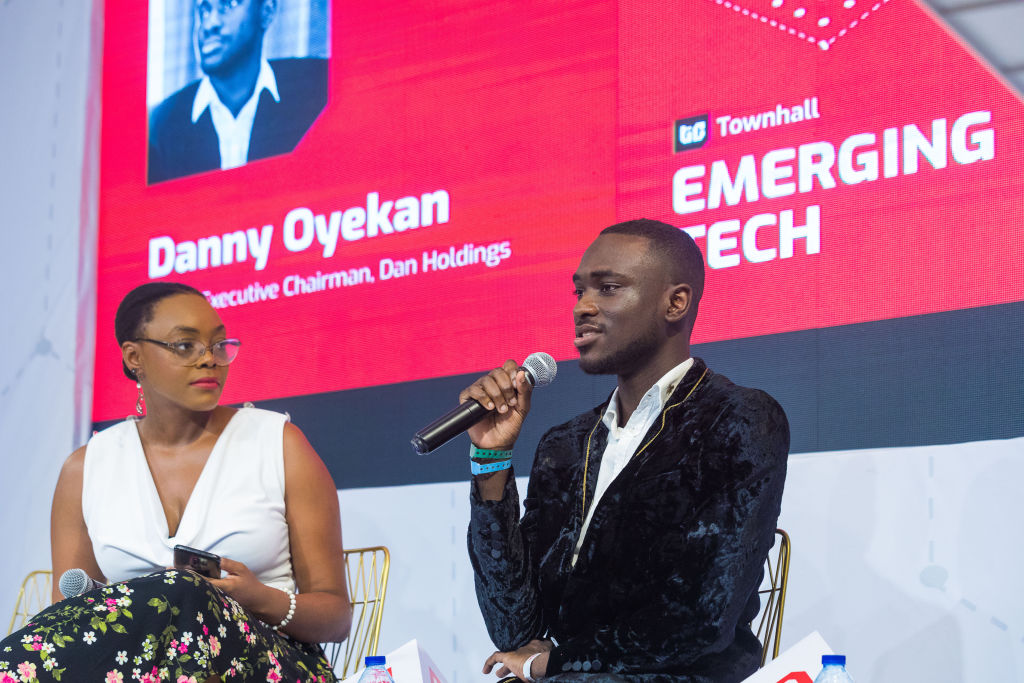 Danny Oyekan, Group Executive Chairman of Dan Holdings speaks about emerging tech in Artificial Intelligence and Blockchain in Lagos, Nigeria. (Photo by Andrew Esiebo/Getty Images for Dan Holdings)