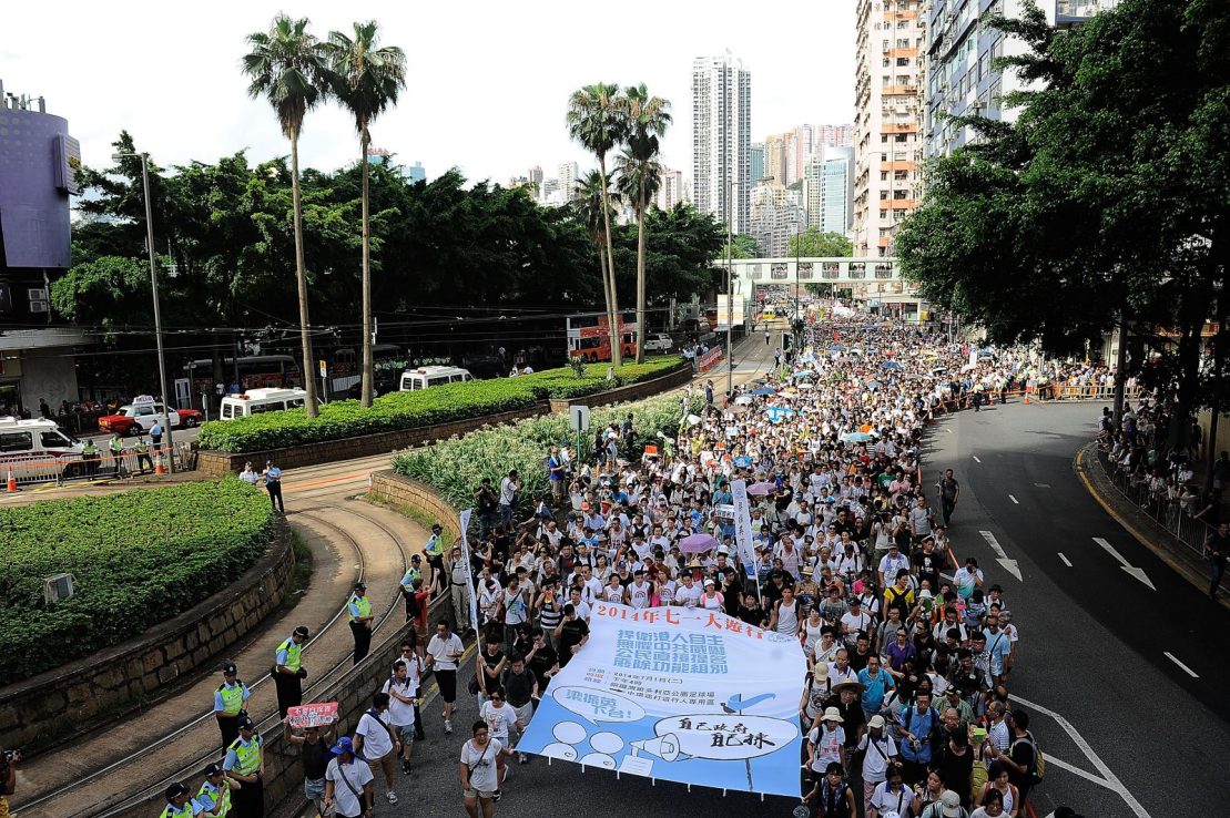 The Civil Human Rights Front had organised annual 1 July rally since 2003 and galvanised millions to take part in street protests in 2019.  (Photo by Anthony Kwan/Getty Images)