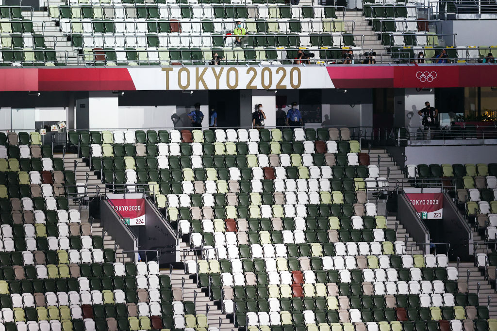 A general view of empty seats is seen during the Opening Ceremony of the Tokyo 2020 Olympic Games at Olympic Stadium on July 23, 2021 in Tokyo, Japan. (Photo by Maja Hitij/Getty Images)