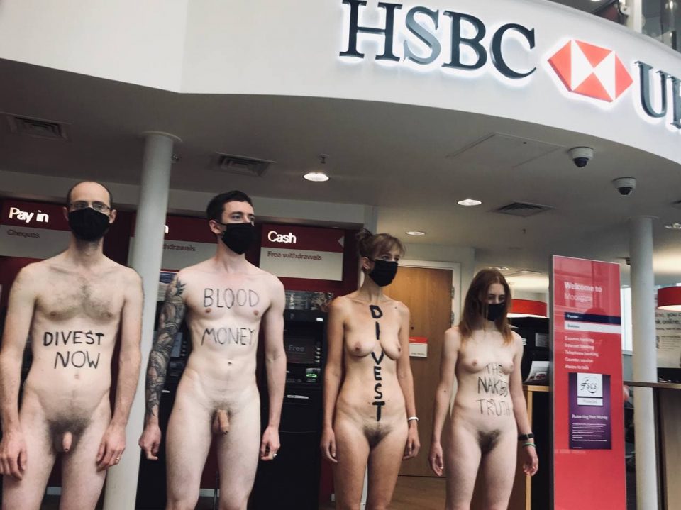 Naked protestors HSBC and Barclays