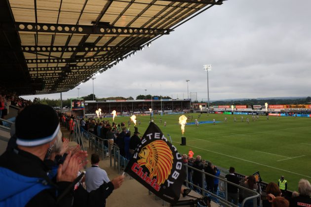 Exeter Chiefs play their home matches at Sandy Park, Devon.