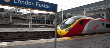 A Virgin train stands at Euston station