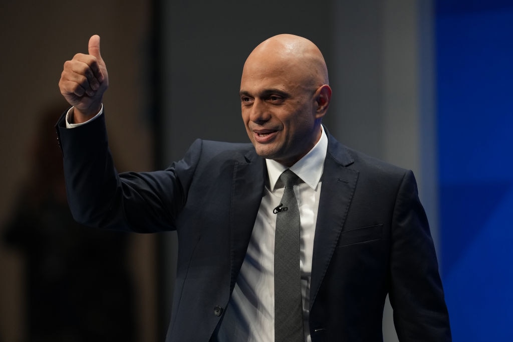 MANCHESTER, ENGLAND - OCTOBER 05: Sajid Javid, Secretary of State for Health and Social Care gives a thumbs up gesture after giving a speech on day three of the 2021 Conservative Party Conference at Manchester Central Convention Complex on October 5, 2021 in Manchester, England. This year's Conservative Party Conference returns as a hybrid of in-person and online events after last year it was changed to a virtual event due to the Coronavirus pandemic. Boris Johnson addresses the party as its leader for the third time. (Photo by Christopher Furlong/Getty Images)