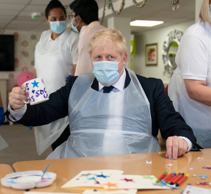 Prime Minister Boris Johnson during a visit to a care home in Westport last week