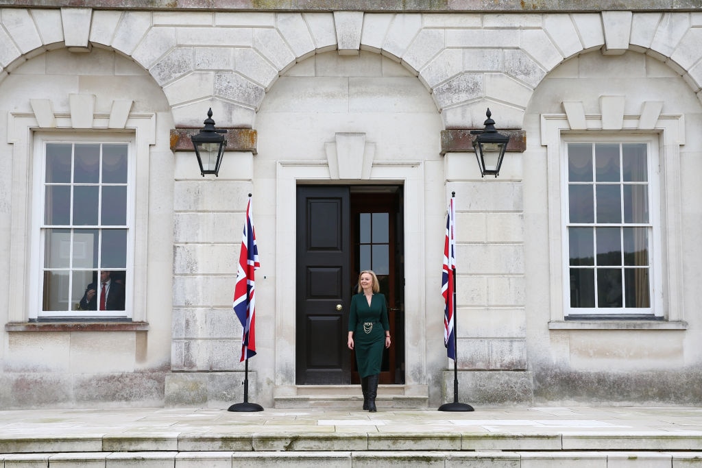 SEVENOAKS, ENGLAND - OCTOBER 11: Liz Truss, Secretary of State for Foreign, Commonwealth and Development Affairs, at Chevening House on October 11, 2021 in Sevenoaks, England. The UK foreign minster welcomed three Baltic Foreign Ministers to Chevening House. (Photo by Hollie Adams - WPA Pool/Getty Images)