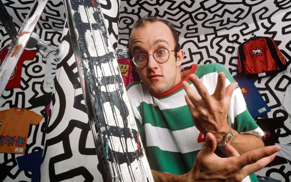 Artist Keith Haring, whose works have been brought back to life in neon
