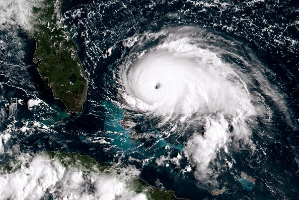 ATLANTIC OCEAN - SEPTEMBER 1:  In this NOAA GOES-East satellite handout image, Hurricane Dorian, now a Cat. 5 storm, tracks towards the Florida coast taken at 13:20Z September 1, 2019 in the Atlantic Ocean. A hurricane warning is in effect for much of the northwestern Bahamas as it gets hit with 175 mph winds. According to the National Hurricane Center Dorian is predicted to hit the U.S. as a Category 4 storm. (Photo by NOAA via Getty Images)