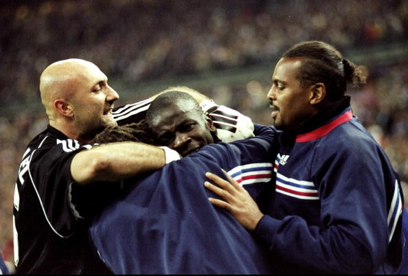 Thuram (centre) was part of the France squad who won the World Cup in 1998
