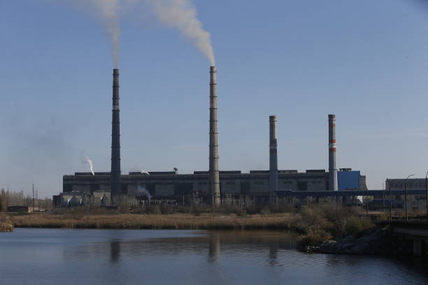 STAROBESHEVO, UKRAINE - NOVEMBER 11: General view on Starobeshevskaya thermal power plant, which is situated in the borders of self-proclaimed Donetsk People's Republic (DPR), November 11, 2021. (Photo by Alexander Usenko/Anadolu Agency via Getty Images)