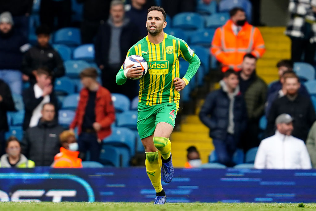 LEEDS, ENGLAND - MAY 23: Hal Robson-Kanu of West Bromwich Albion carries the ball after scoring his team's first goal during the Premier League match between Leeds United and West Bromwich Albion at Elland Road on May 23, 2021 in Leeds, England. A limited number of fans will be allowed into Premier League stadiums as Coronavirus restrictions begin to ease in the UK. (Photo by Jon Super - Pool/Getty Images)