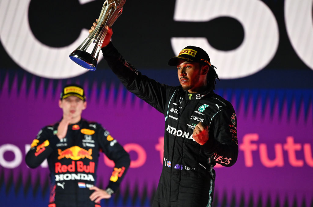 Lewis Hamilton beat Max Verstappen in Jeddah, Saudi Arabia, to send both drivers to Abu Dhabi level on points 