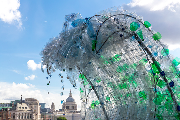 LONDON, ENGLAND - JUNE 15:   The Wave sculpture by Wren Miller commissioned to launch BRITA's sustainability campaign is on display on June 15, 2016 in London, England. BRITA has partnered with the Marine Conservation Society to highlight the damaging effects of using single use plastic bottles on the environment. (Photo by Toby Smith/Getty Images for BRITA)