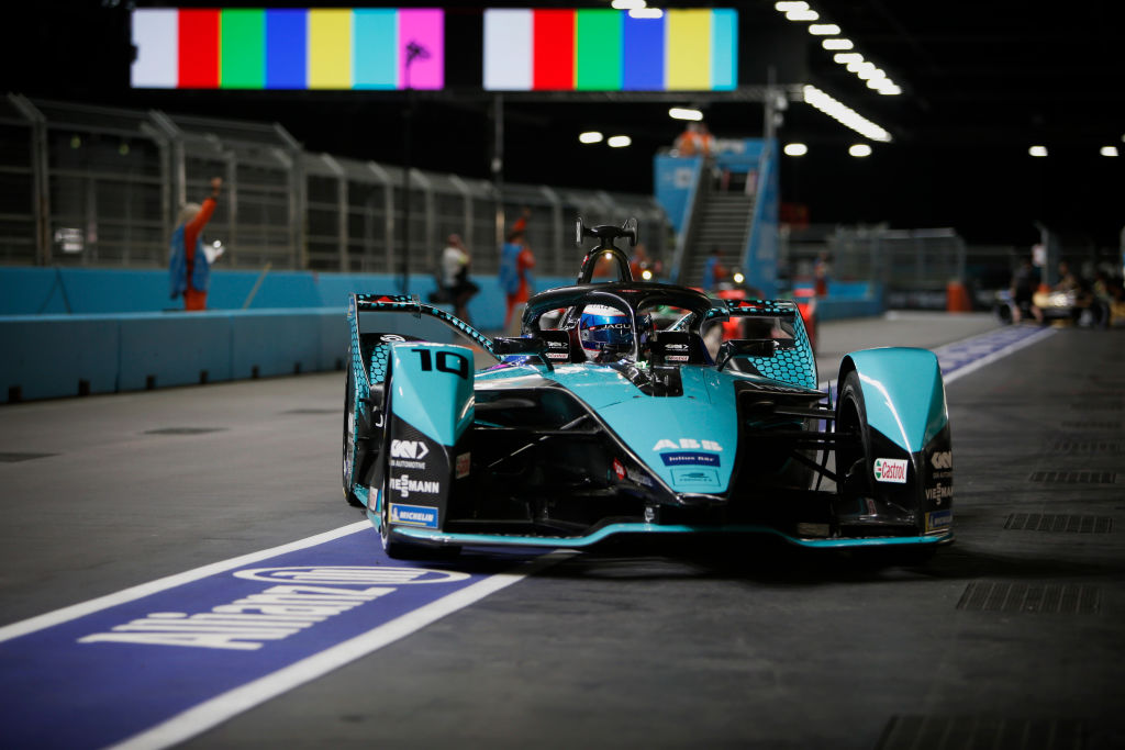 LONDON, ENGLAND - MAY 23:  In this handout image provided by Jaguar Racing, Sam Bird (GBR), Jaguar Racing, Jaguar I-TYPE 5 during the ABB FIA Formula E Championship - London E-Prix Round 12 - on April 23, 2021 in London, England.  (Photo by Jaguar Racing via Getty Images)