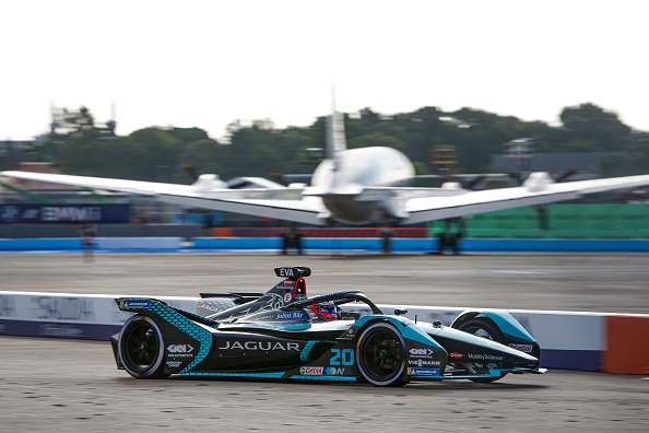 BERLIN, GERMANY - AUGUST 14: In this handout image provided by Jaguar Racing, Mitch Evans of New Zealand and Jaguar Racing drives the Jaguar I-TYPE 5 during the BMW i Berlin E-Prix 2021 Round 14 on August 14, 2021 in Berlin, Germany. (Photo by Jaguar Racing via Getty Images)