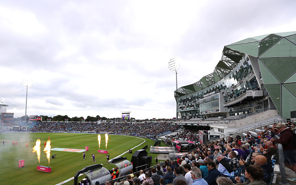LEEDS, ENGLAND - AUGUST 17: A general view inside the stadium as the Northern Superchargers  batters take to the field prior to The Hundred match between Northern Superchargers Men and Birmingham Phoenix Men at Emerald Headingley Stadium on August 17, 2021 in Leeds, England. (Photo by George Wood/Getty Images)