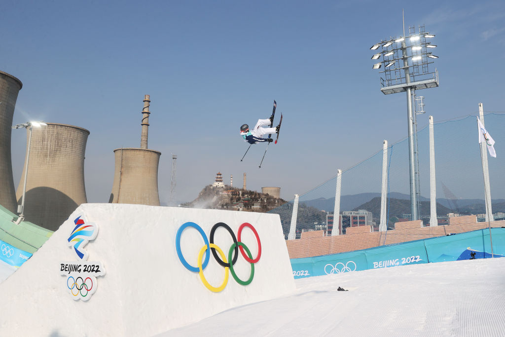 The big air competition at the Beijing Winter Olympics took place in front of an industrial backdrop