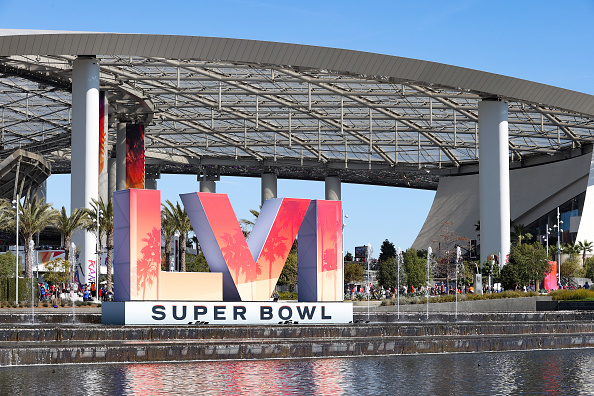 INGLEWOOD, CALIFORNIA - FEBRUARY 13: An exterior view of at SoFi Stadium during Super Bowl LVI on February 13, 2022 in Inglewood, California. The Los Angeles Rams defeated the Cincinnati Bengals 23-20.  (Photo by Katelyn Mulcahy/Getty Images)
