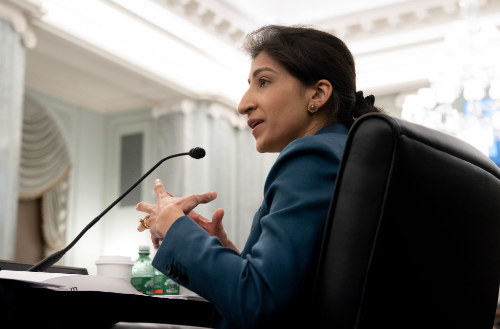 WASHINGTON, DC - APRIL 21: Lina Khan, nominee for Commissioner of the Federal Trade Commission (FTC), speaks at a Senate Committee on Commerce, Science, and Transportation confirmation hearing on Capitol Hill on April 21, 2021 in Washington, DC. Khan is an associate professor at Columbia Law School. (Photo by Saul Loeb-Pool/Getty Images)