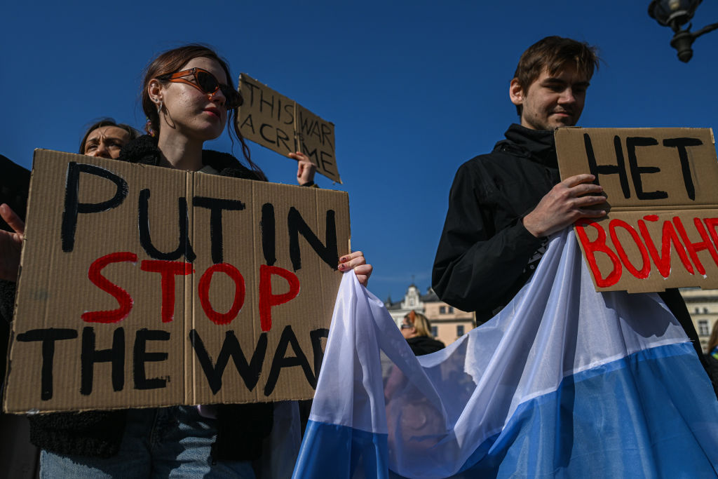 Russians In Krakow Lead Protest Against 'Putin's War' On Ukraine
