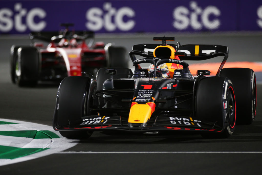 Max Verstappen in the Oracle Red Bull beat Charles Leclerc of Ferrari in the F1 Grand Prix of Saudi Arabia. 