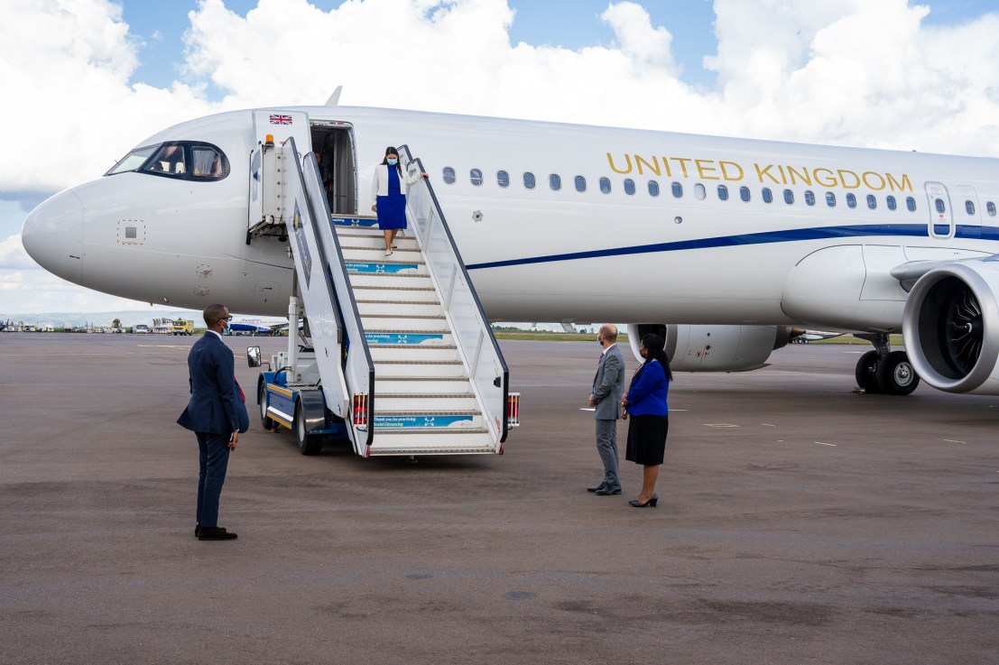 Priti Patel landing in Rwanda to help seal the migrant deal