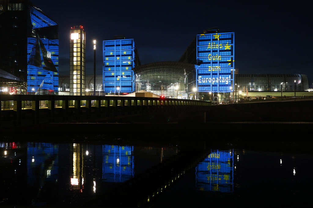 Berlin Main Railway Station Illuminated For Europe Day