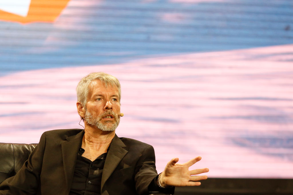 Michael Saylor, CEO of MicroStrategy, speaks during the Bitcoin 2022 Conference at Miami Beach.(Photo by Marco Bello/Getty Images)