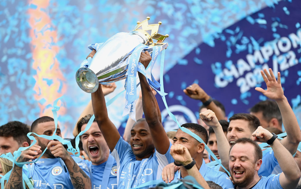 Manchester City came from two goals down to beat Aston Villa and win the Premier League for the fourth time in five years