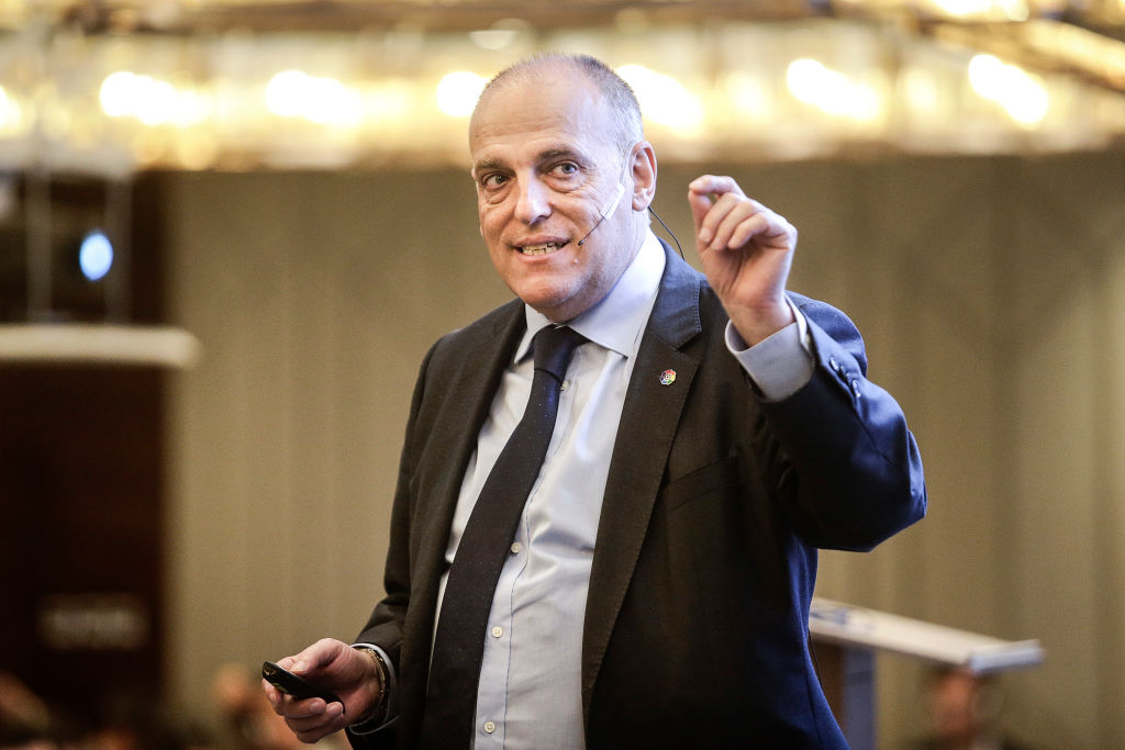 MACAU - MARCH 06:  The LaLiga President Javier Tebas makes a speech during SPORTELAisa of sport media and technology convention on March 6, 2019 in Macau, China.  (Photo by Wang He/Getty Images)