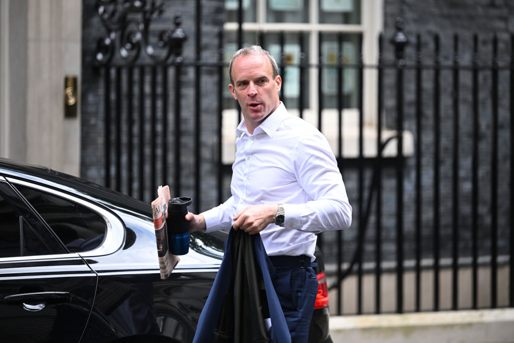 LONDON, ENGLAND - MAY 24:  Deputy Prime Minister Dominic Raab arrives for the weekly Government cabinet meeting at Downing Street on May 24, 2022 in London, England. (Photo by Leon Neal/Getty Images)