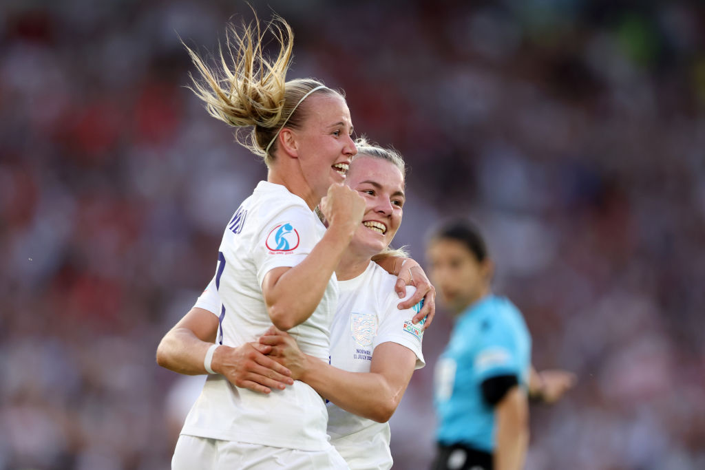 England kickstarted their Women's Euro 2022 challenge with an 8-0 win over Norway on Tuesday that featured a hat-trick by Beth Mead (left)