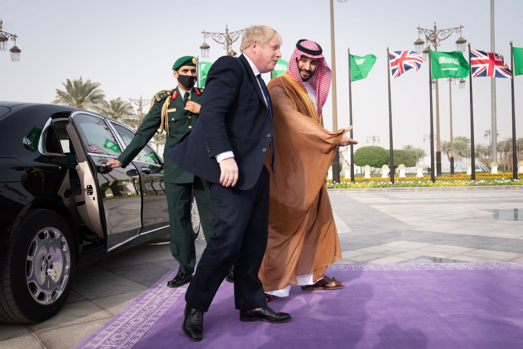 Boris Johnson and Saudi Crown Prince Mohammed bin Salman earlier this year. (Photo by Stefan Rousseau - Pool/Getty Images)