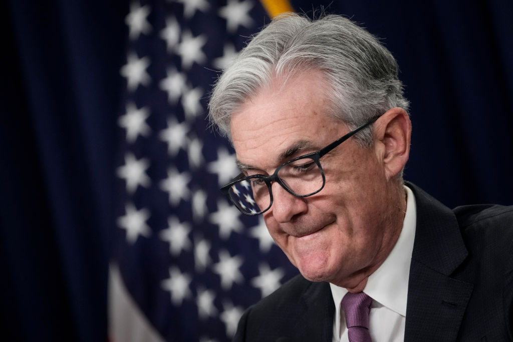 Fed chief Jerome Powell and co have already had to hike the world’s most important interest rate by 225 basis points since March, the fastest tightening cycle since the early 1980s, to tame rising prices (Photo by Drew Angerer/Getty Images)