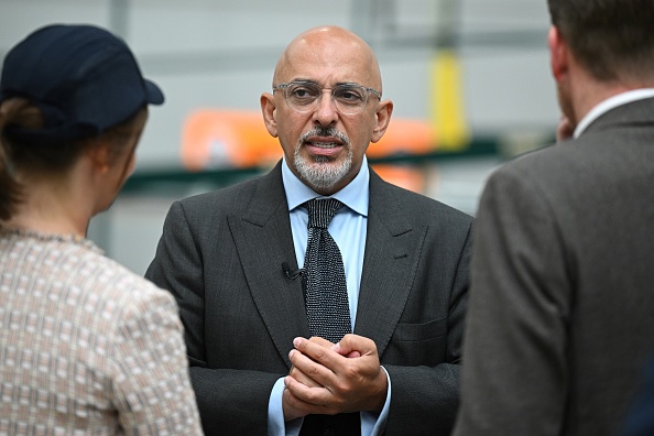 BROUGHTON, WALES - AUGUST 12: Britain's Chancellor of the Exchequer Nadhim Zahawi (C) visits Broughton Airbus plant with Britain's Prime Minister,  on August 12, 2022 in Chester, United Kingdom. (Photo by Oli Scarff - WPA Pool/Getty Images)
