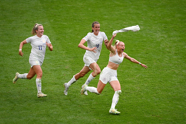 England's Chloe Kelly produced an iconic sporting image when celebrating her winning goal in the Women's Euros