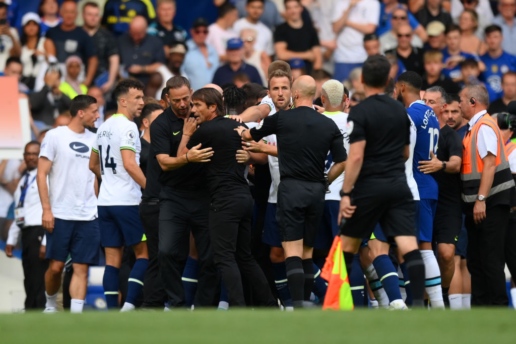 Tottenham's Antonio Conte (centre) and Chelsea's Thomas Tuchel were both shown red cards after the managers clashed at full-time