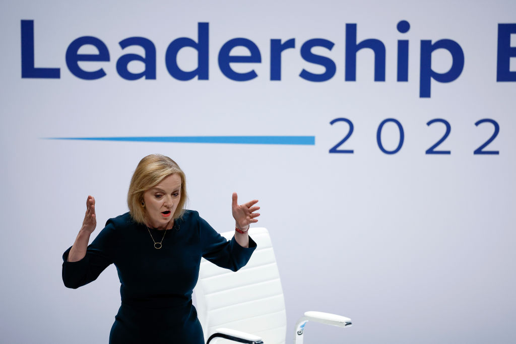 Conservative leadership hopeful Liz Truss speaks at the only Scottish Conservative leadership hustings before an audience of Party members and media at Perth Concert Hall, Scotland. (Photo by Jeff J Mitchell/Getty Images)