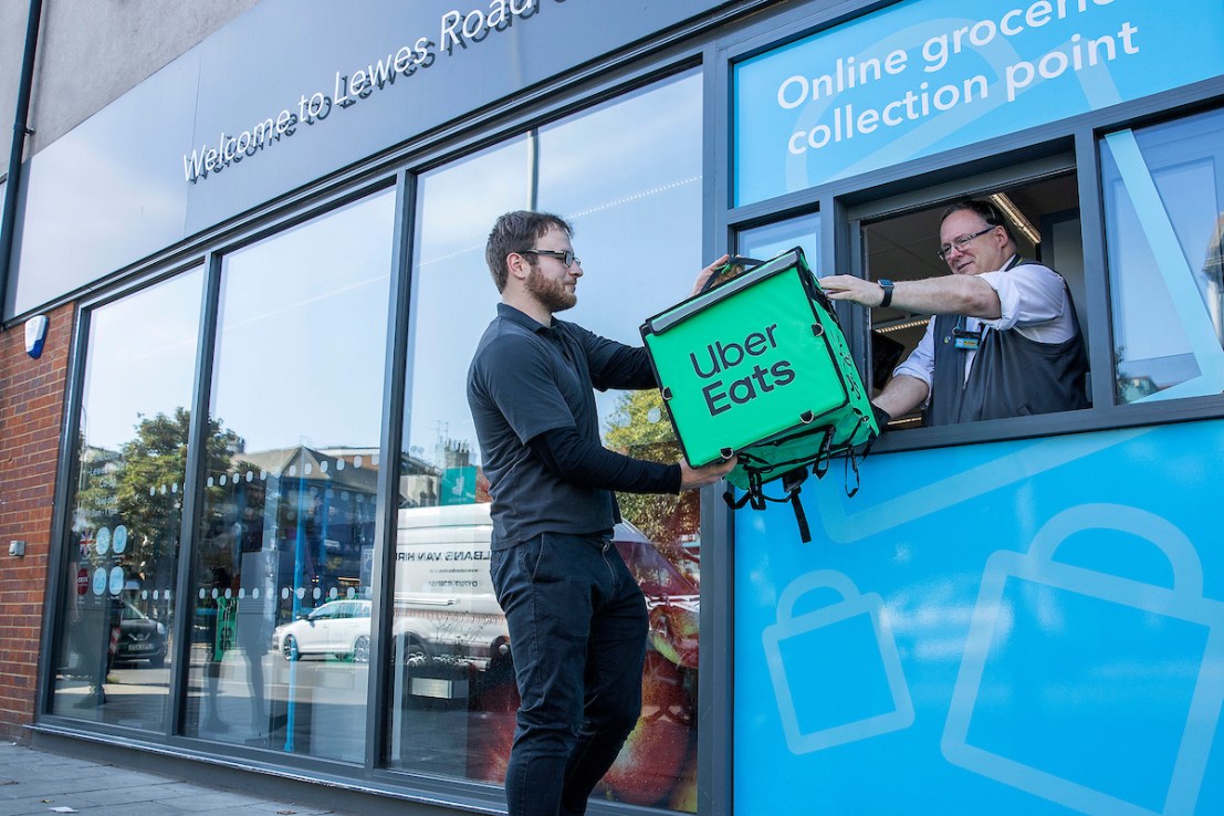 Co-op and Uber Eats have joined forces in a rapid delivery partnership. © Dave McHugh/ UNP 0845 600 7737

Co Op Uber Eats Lewes Road Brighton